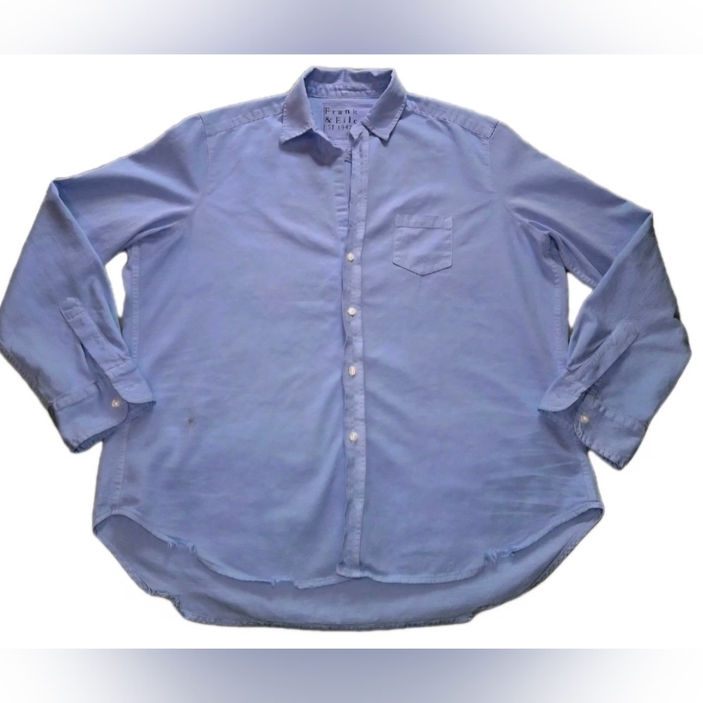 Frank & Eileen Women's Shirt Size Medium Button-Up Blue Distressed Denim